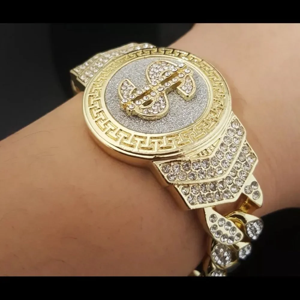 Money Time Iced Out Men’s Gold Cuban Bracelet NEW - Picture 3 of 4